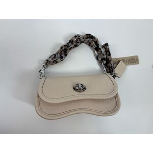 Coach Pebbled Leather Mini Shoulder Bag – Beige with Resin Chain Strap